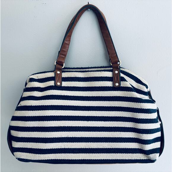 b. bag Cream and Navy Blue Striped Bag Tote Purse - Picture 11 of 11